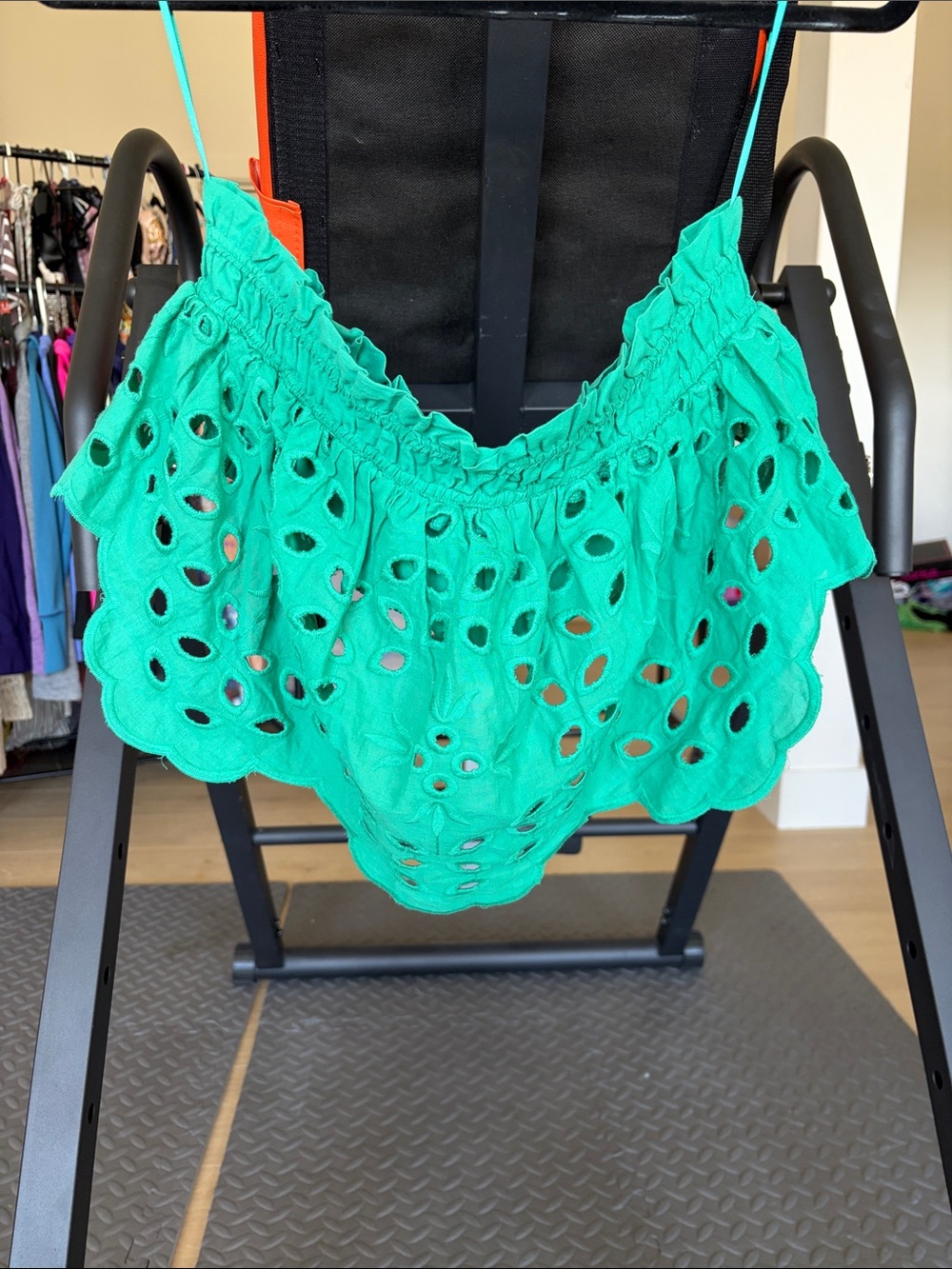NWT Sleeveless Luxxel Teal Eyelet Scalloped Crop Top